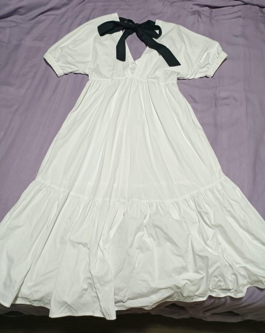 Top Shop White Midi Dress With Black Bow Women S Fashion Dresses Sets Dresses On Carousell