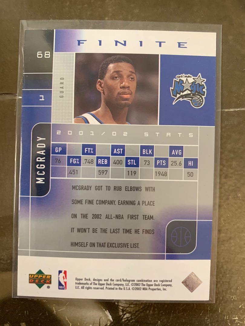 Tracy McGrady (Category: Raw Singles) located in Makati City. Submitted by joeytanyag (Listing ID 1138516942, Image 2). Description: 2002 - Upper Deck - Finite - Base - #'d /1999 - Tracy McGrady #68 Sport: Basketball Year: 2002 Collection: Finite Base/Insert: Base Parallel: #'d /1999 Print Run: 1999.