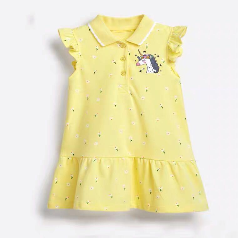 Unicorn Polo Dress for Girls Yellow 100cm Babies Kids