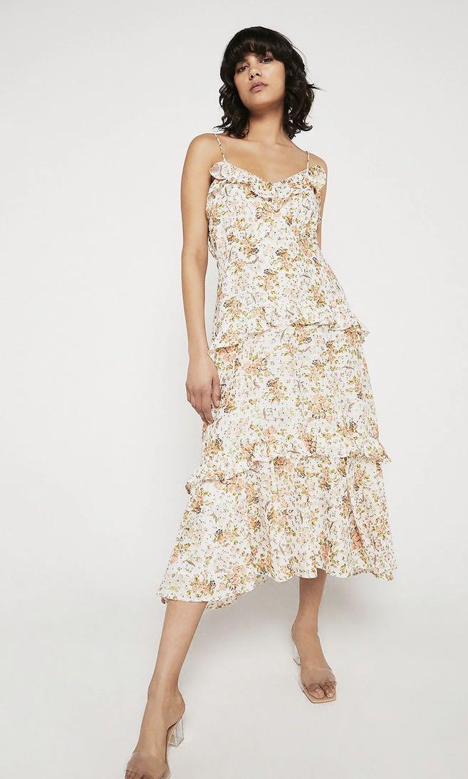 Warehouse Floral Maxi Dress with Ruffle Women s Fashion Dresses