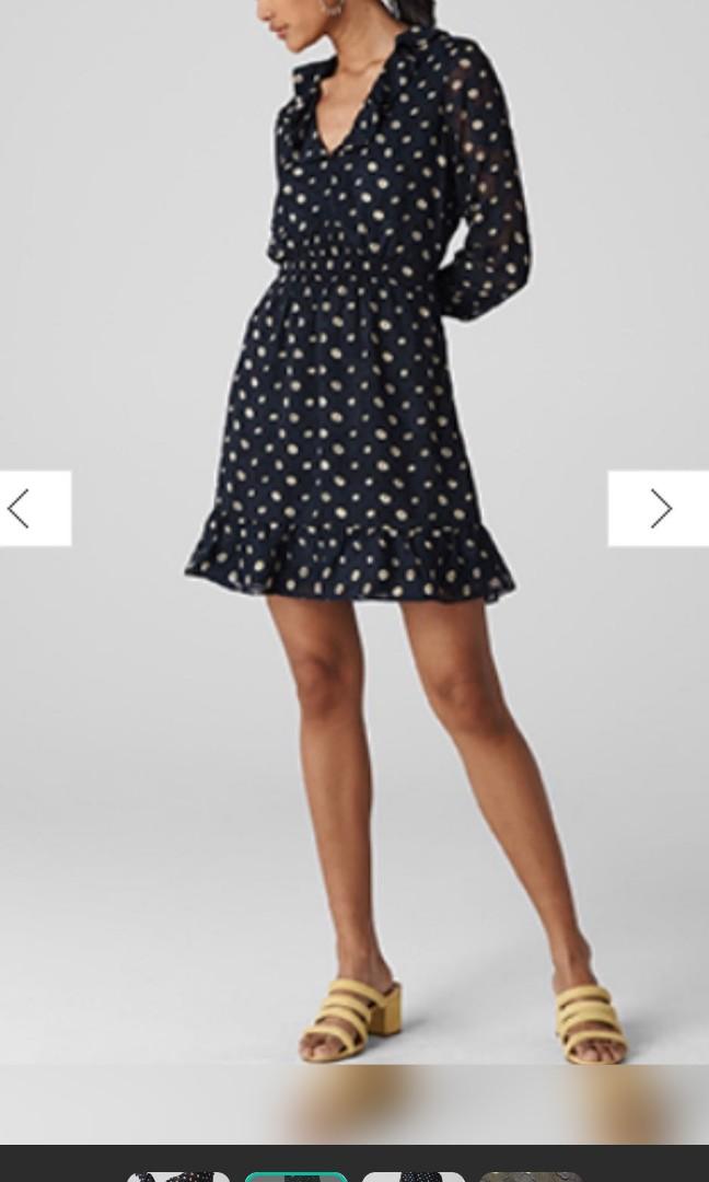 Whistles UK Daisy ruffles V neck dress dark blue Women s