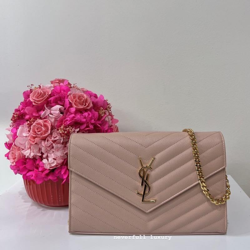 Ysl pale pink top wallet on chain