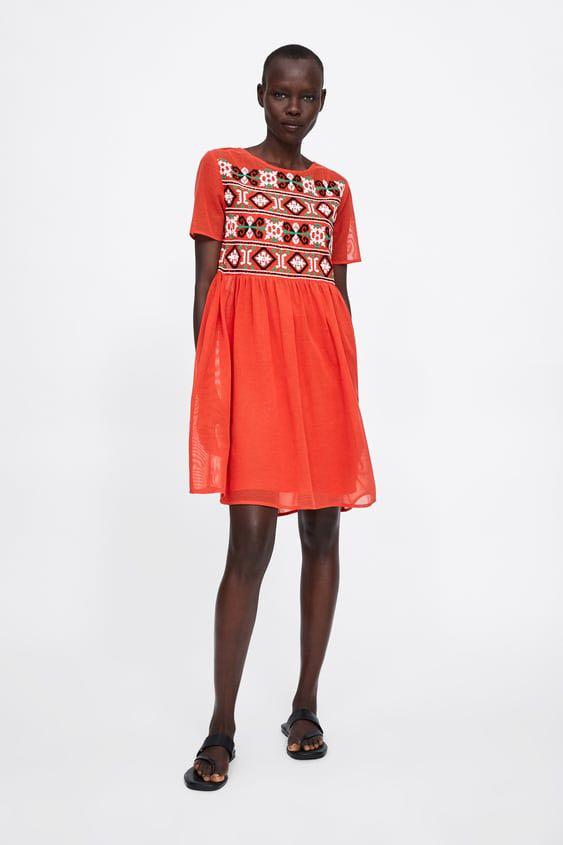 Zara embroidered mesh dress clearance