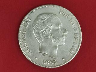 1885 50 Centimos de Peso Alfonso XII Spanish-Philippine Silver Coin