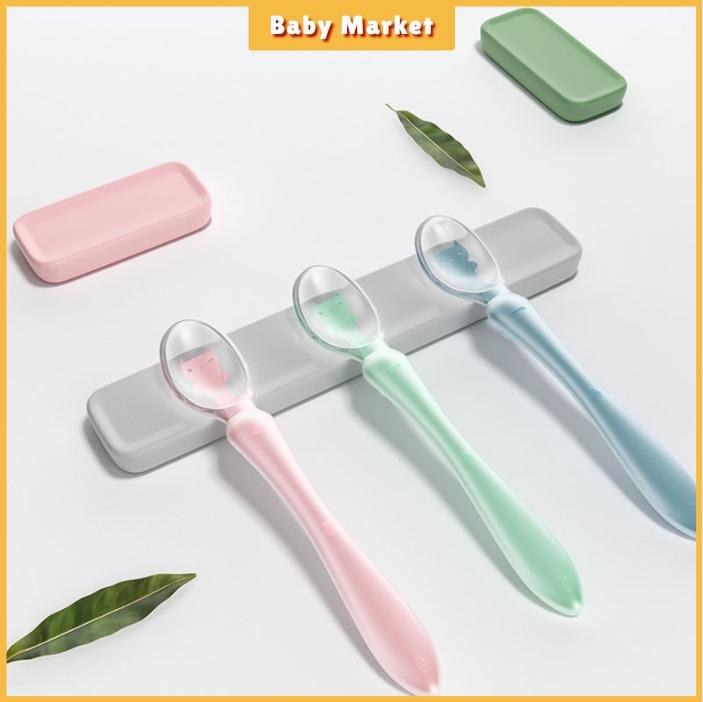 2Pcs Food Grade Silicone Tips Baby Feeding Training Spoon and