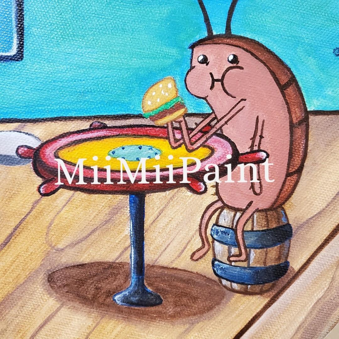 [8"] " Roach eating a krabby patty " Spongebob Acrylic Painting #03 ...