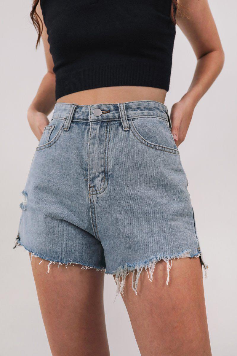 Frayed denim hotsell shorts women