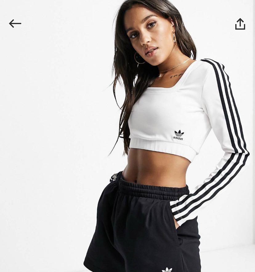 Adidas Originals adicolour three stripe long sleeve crop top in