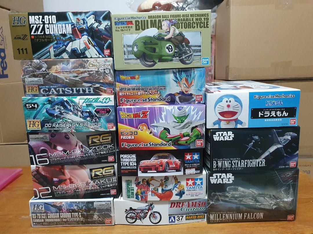 Bandai tamiya RG HG 1/144 Figure rise dragonball star wars plastic model kits (Category: Gundam Model Kits) located in Singapore. Submitted by link19841984 (Listing ID 1135018798, Image 1). Description: selling a of bunch modelling kit i probably will not built in this lifetime. all are new unless otherwise stated. feel free to ask for more pictures. meetup at simei mrt after 6pm on weekdays or flexible timing on weekends check out my other listi