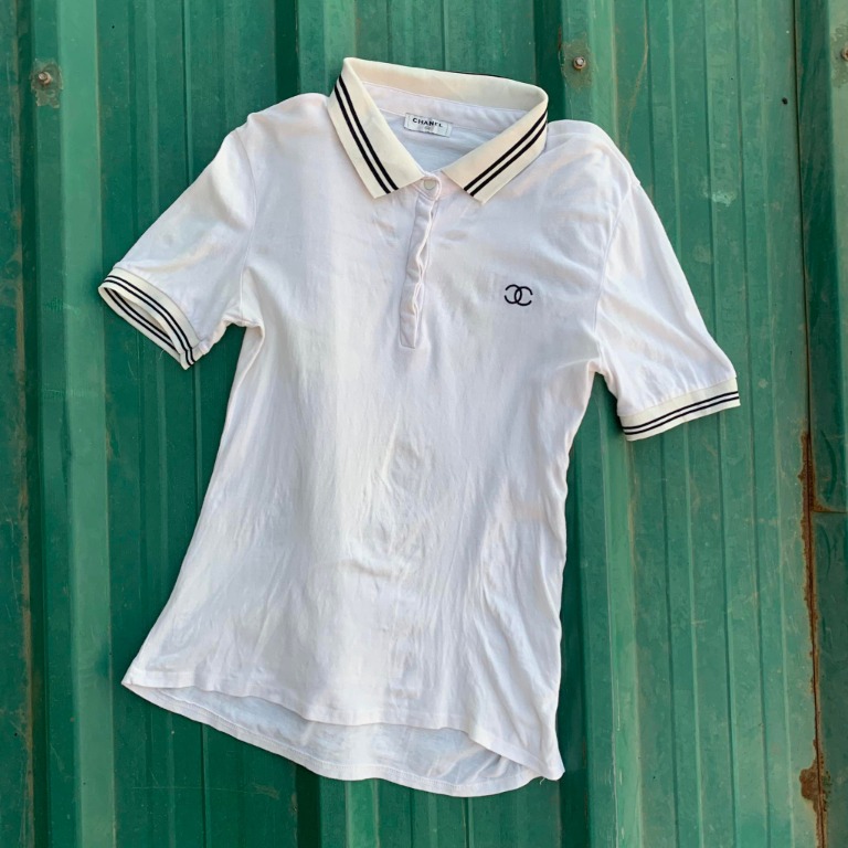 CHANEL EMBROIDERED CC LOGO POLO SHIRT, Luxury, Apparel on Carousell