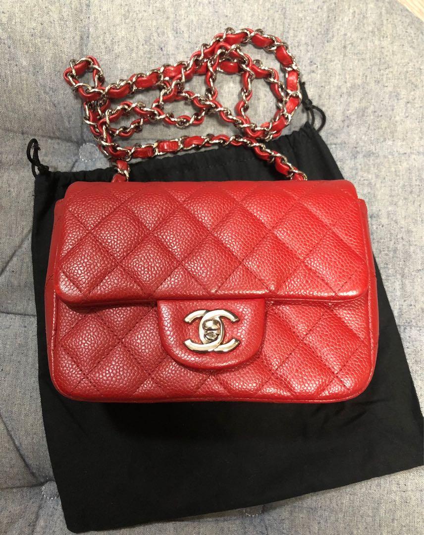 Chanel mini 2025 square red caviar