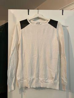Forever 21 White Sweater with Leather Detail