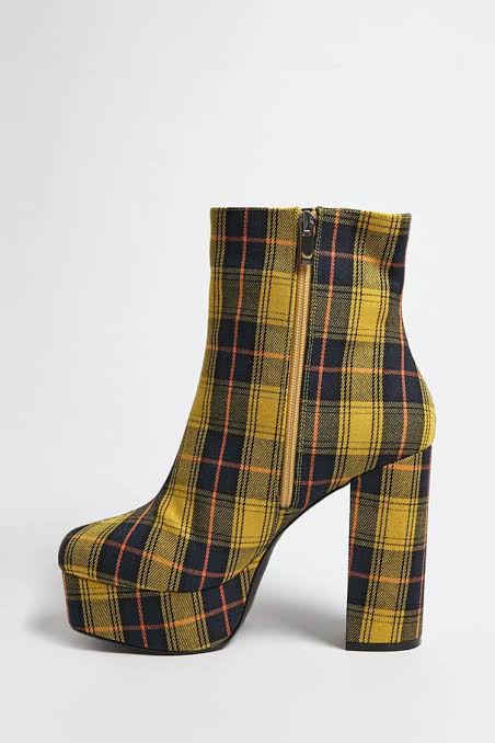 yellow plaid booties