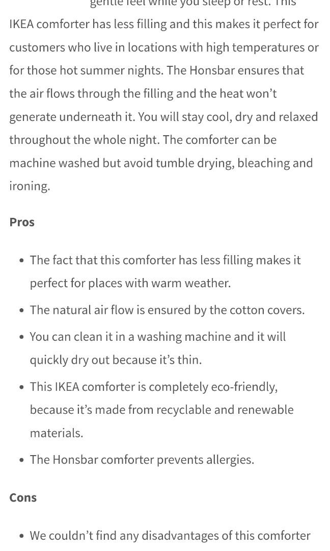 Free delivery! Ikea Honsbar Queen Duvet Down, Furniture & Home Living