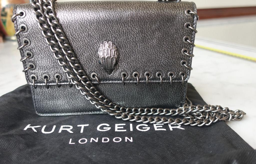 Kurt Geiger Crossbody Bag Metallic Grey with Chains