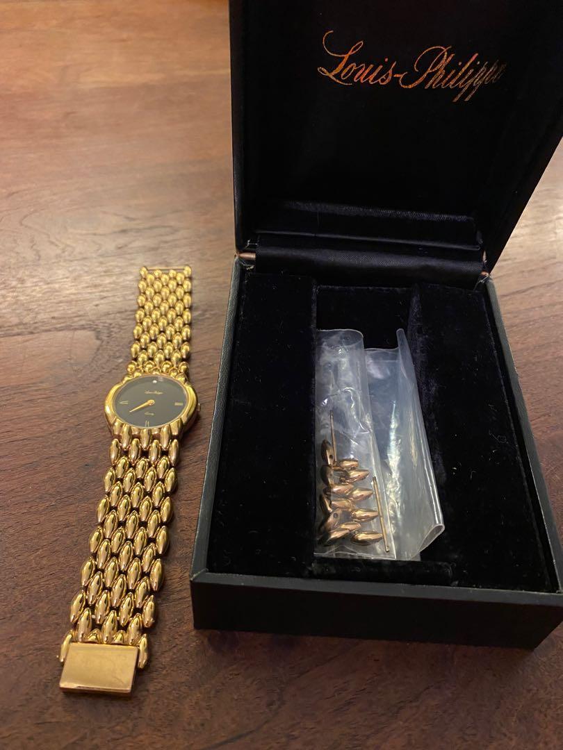 Louis Philippe gold watch, original box, Swiss made 瑞士機芯, 名牌, 手錶- Carousell