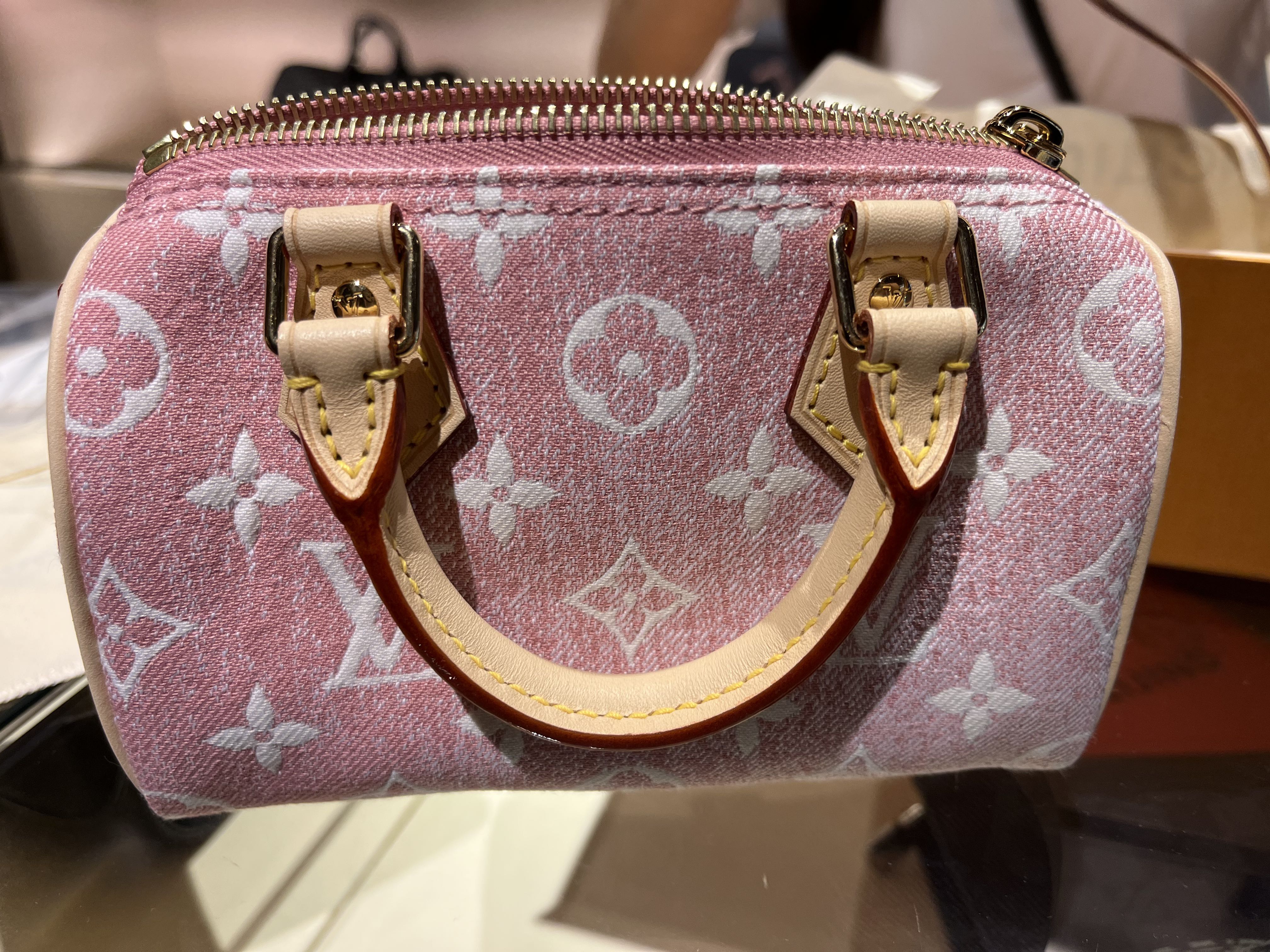 Louis Vuitton pink denim nano speedy, Women's Fashion, Bags
