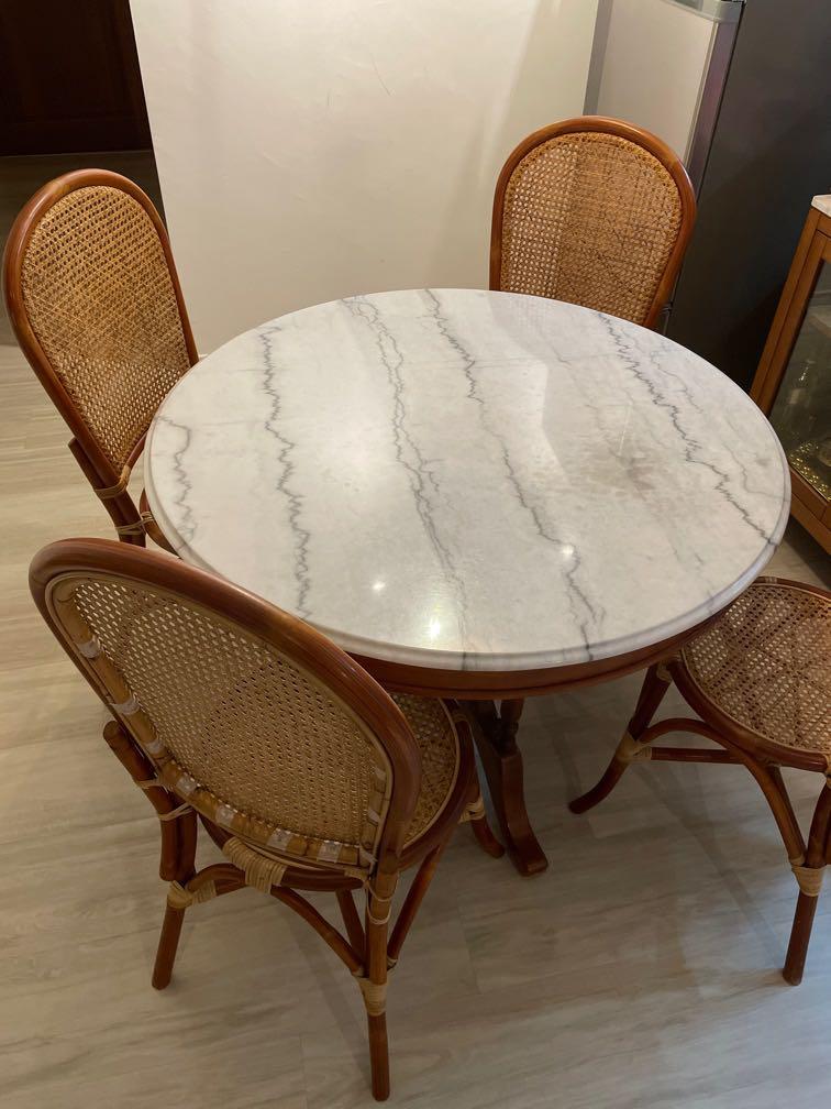 Marble dining table with 4 rattan chairs, Furniture & Home Living ...