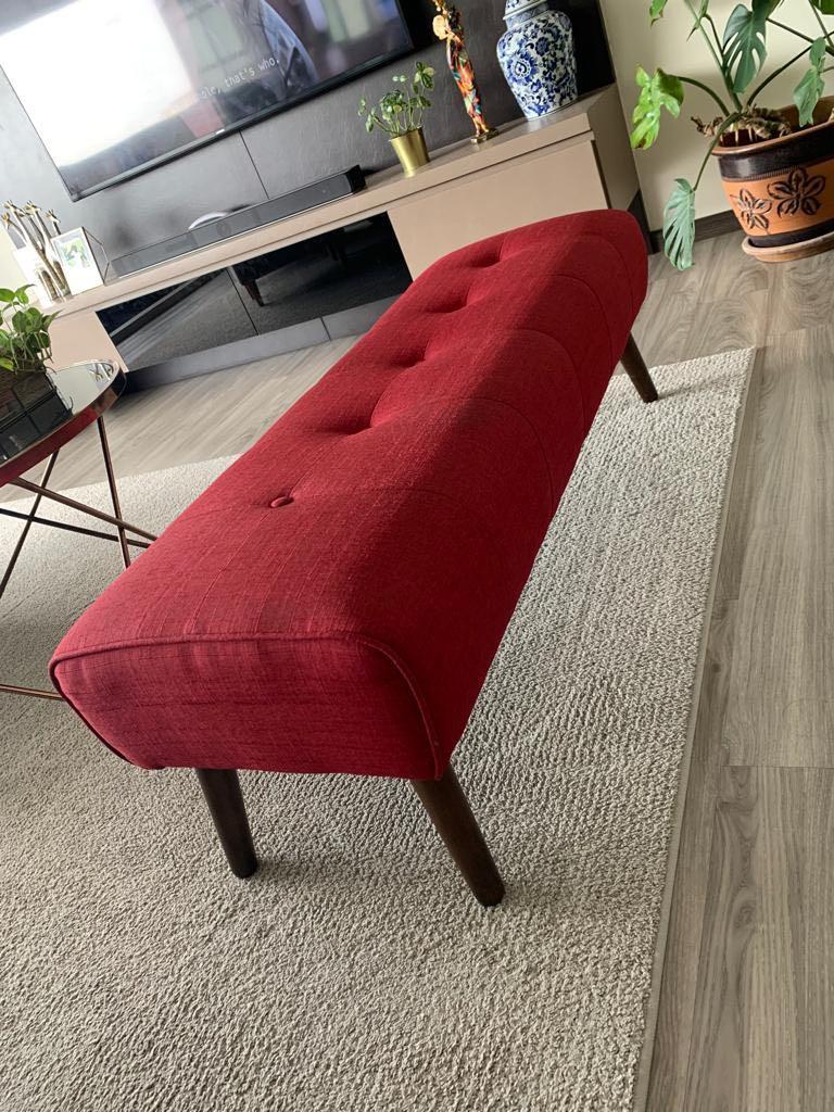 Maroon ottoman with walnut legs Furniture Home Living