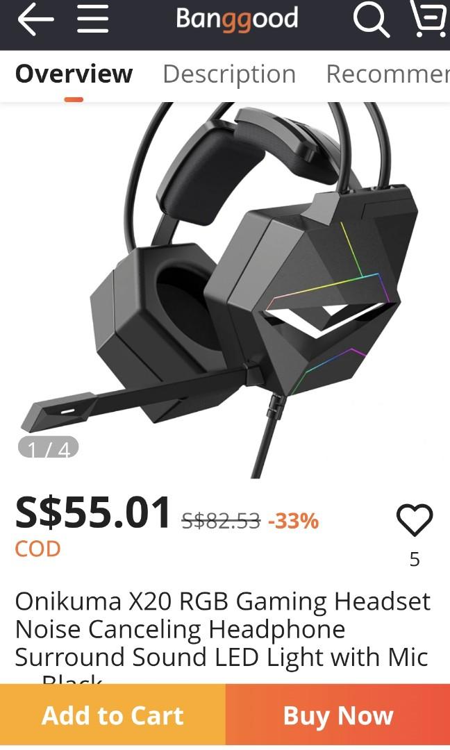 ONIKUMA X20 RGB Gaming Headset Noise Canceling Headphone 7.1