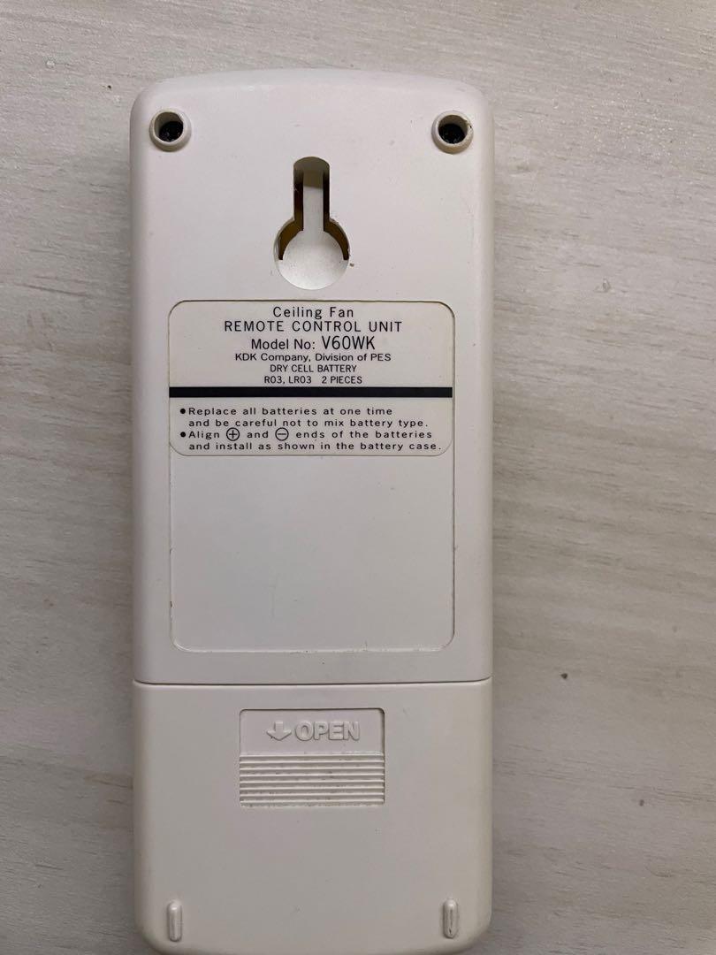 ORIGINAL KDK Ceiling Fan remote control model V60WK., Furniture & Home
