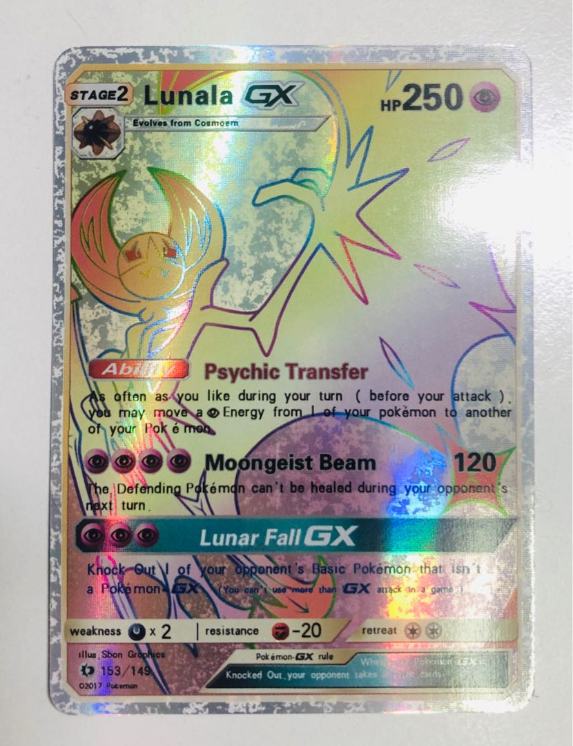  Pokemon Sun & Moon Lunala GX 153/149 Hyper Rare Holo