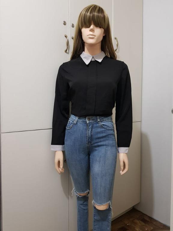 Black polo long sleeve women's on sale