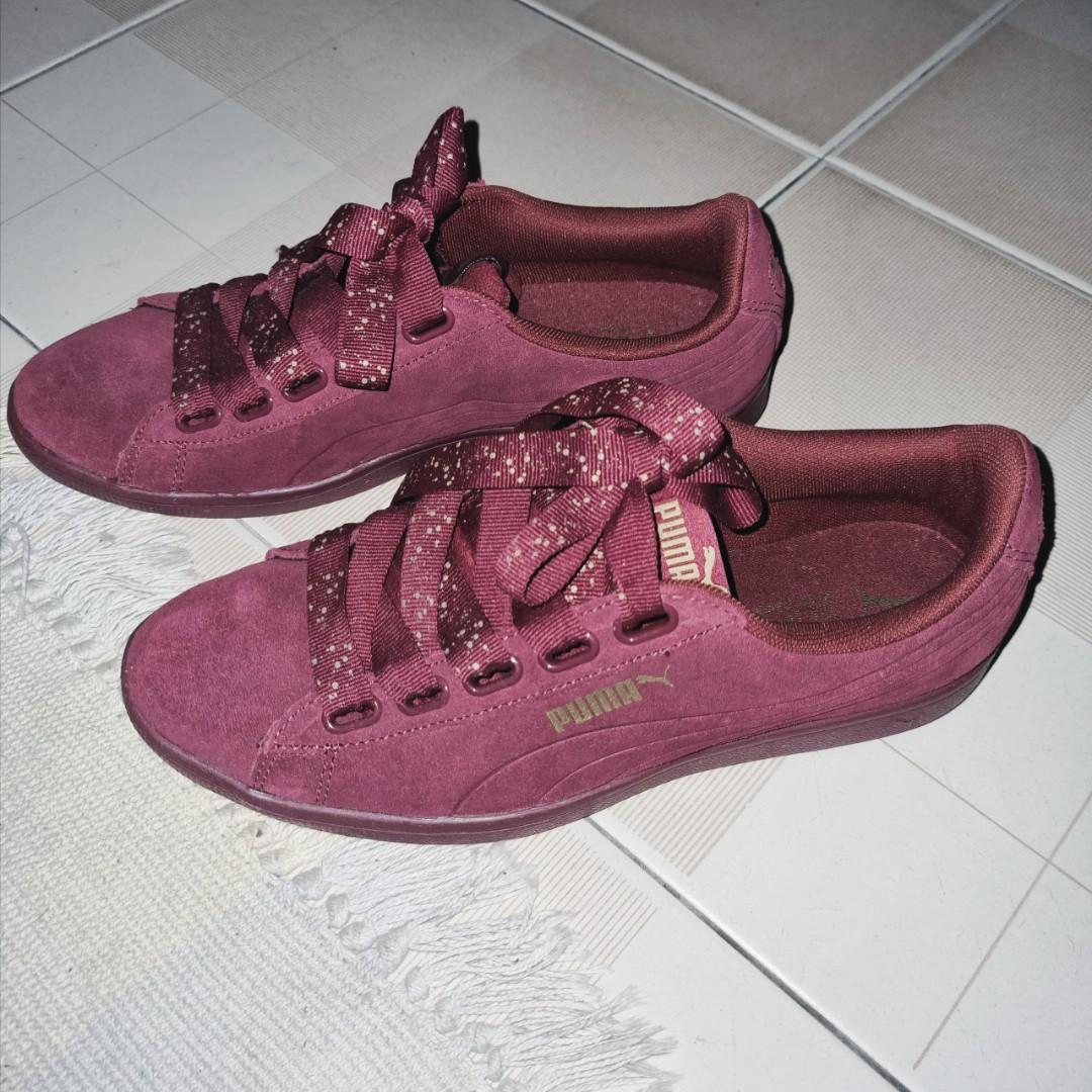 Puma Vikky Ribbon Gold Dots Maroon Shoes US9
