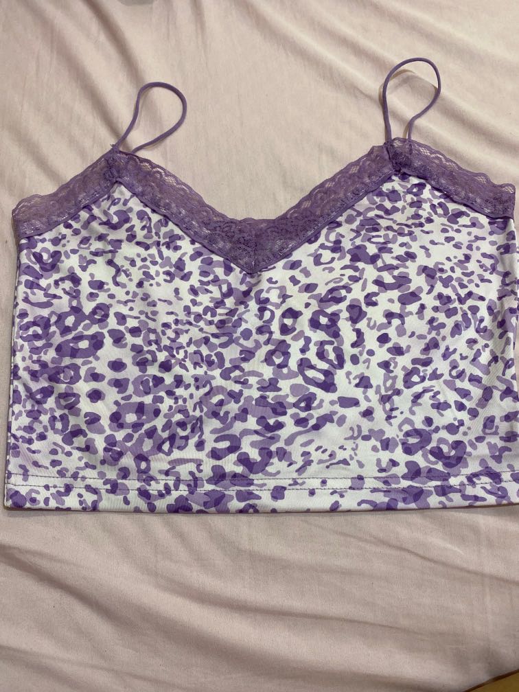 Purple Cheetah Print Lace Crop Top 