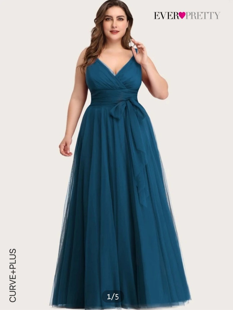 Shein plus size belted flowing satin dress, Women's Fashion, Dresses &  Sets, Evening Dresses & Gowns on Carousell