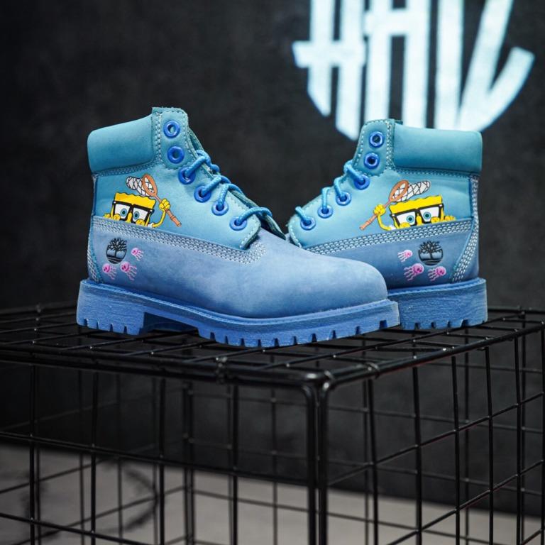 SpongeBob x Timberland Boots Kid s Blue Babies Kids Babies Kids Fashion on Carousell