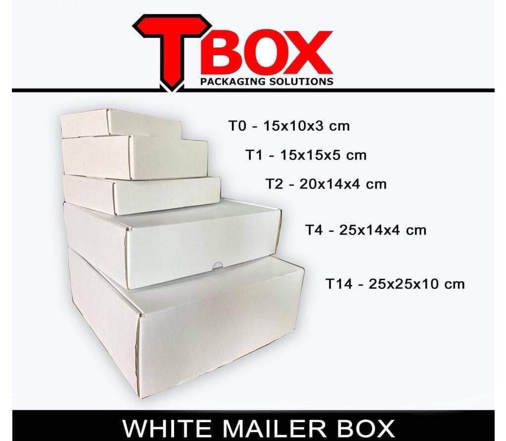 White corrugated box (Category: Storage Boxes & Baskets) located in Quezon City. Submitted by heyitskhen (Listing ID 1115399483, Image 1). Description: PLAIN WHITE CORRUGATED BOX (WHITE INSIDE AND OUT) FULL COLORED White Corrugated Box Sizes and pricelist T0-24 each T1-25 each T2-29 each T3 (26.5x16x4cm)- 29each T4- 35 each T5 (32x21.5x5cm)-31 each T6 (30x19x6cm)- 35 each T12- (38x30x6cm)- 36 each T13 (21x14x8cm)- 33 each T14-42 T15 (36x25x12cm)-