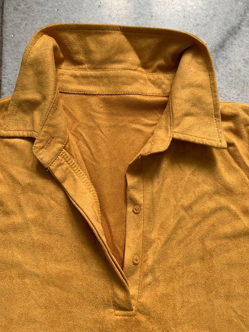 Mustard Yellow Midi Dress Velvet Shirt 