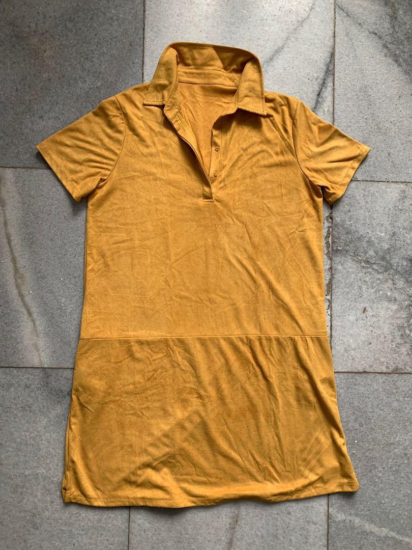 Mustard Yellow Midi Dress Velvet Shirt 