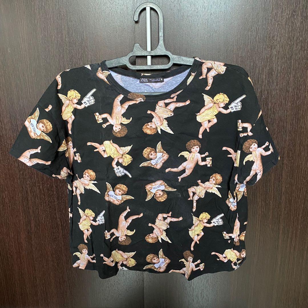 Zara Black Angel T Shirt Top, Fesyen 