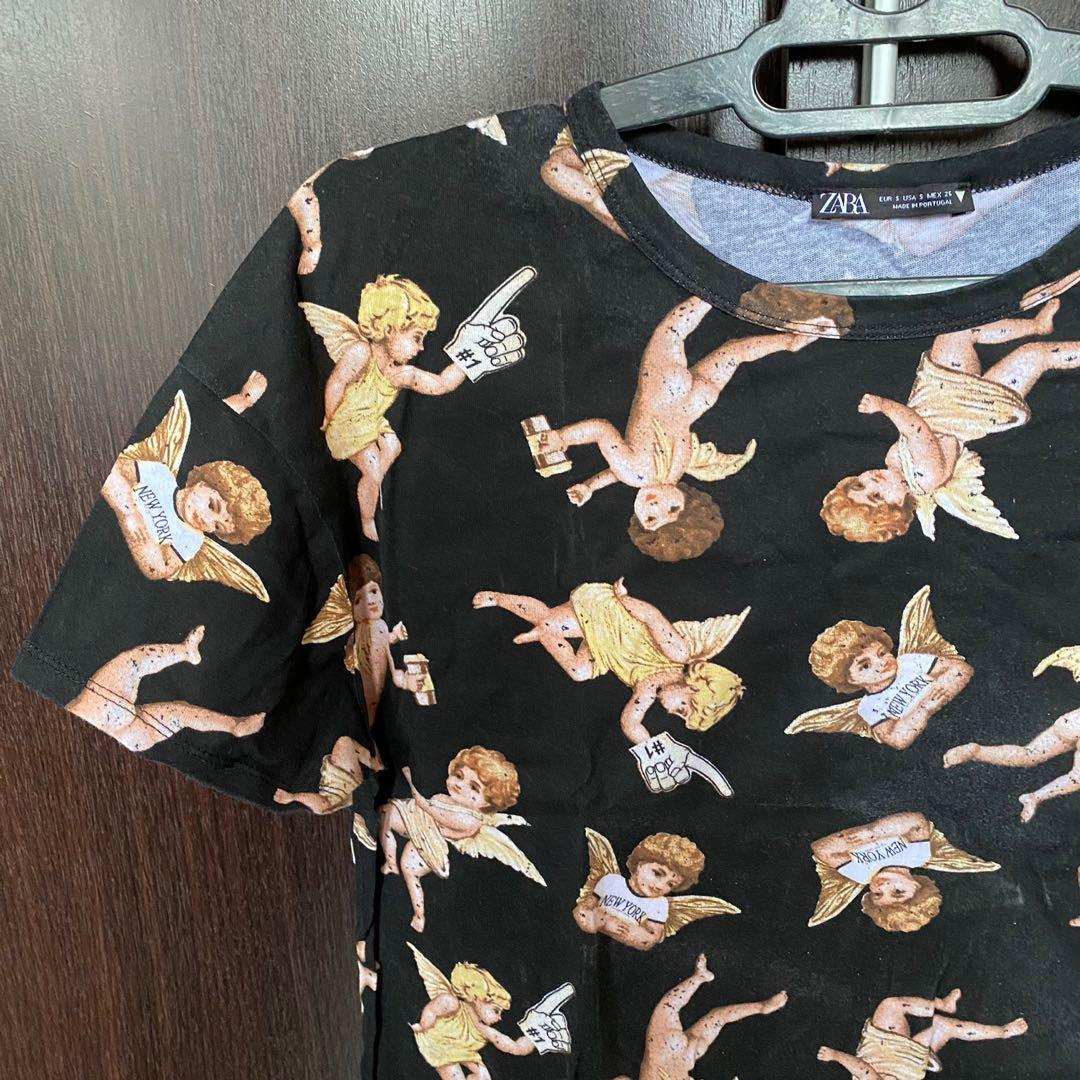 Zara Black Angel T Shirt Top, Fesyen 