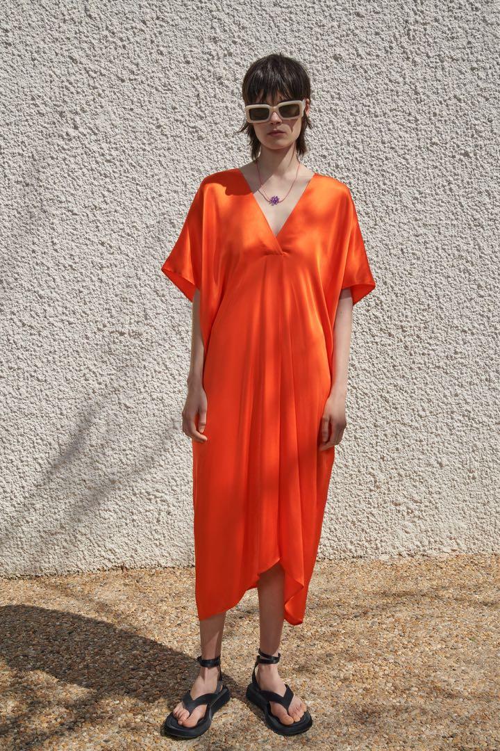ZARA Orange Tunic/Kaftan Satin Dress ...