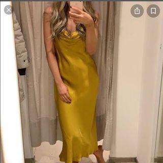 zara gold silk dress
