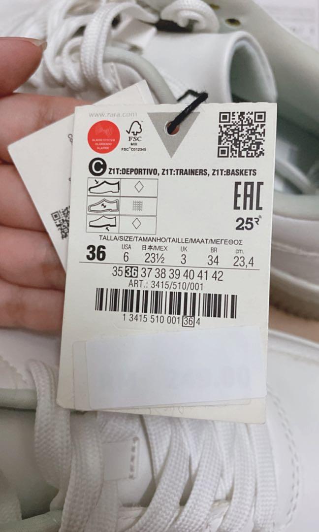 Zara White Sneakers size 36. Still with tag
