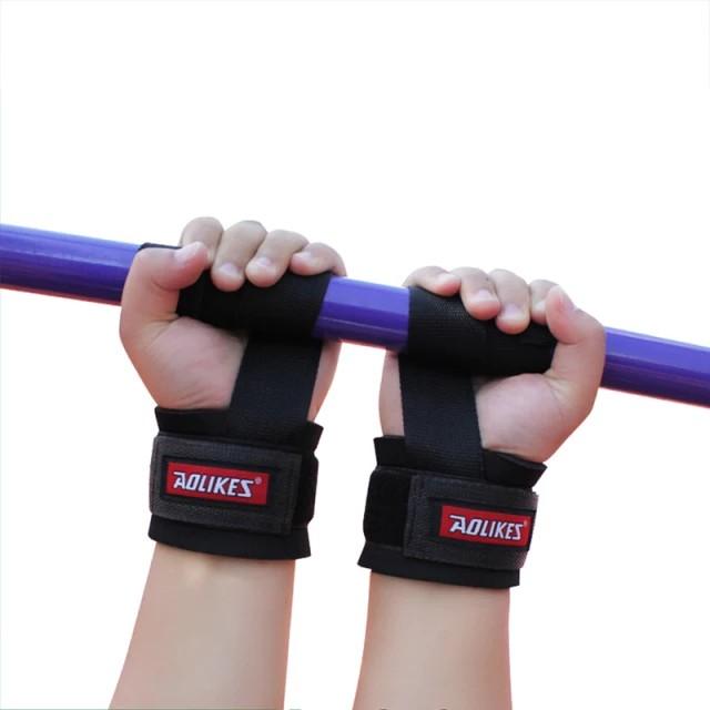 1Pair Gym Training Gloves Bar Grip Barbell Straps Wraps Hand Wristband Support H 