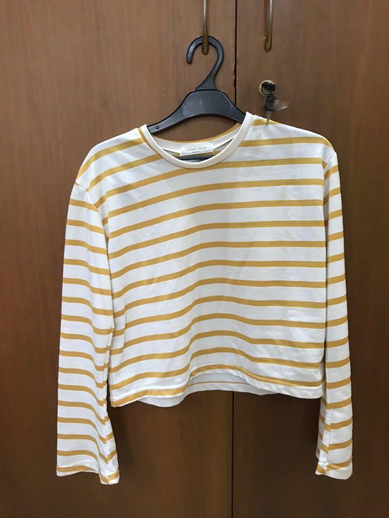 Atasan long sleeve top stripe mustard 