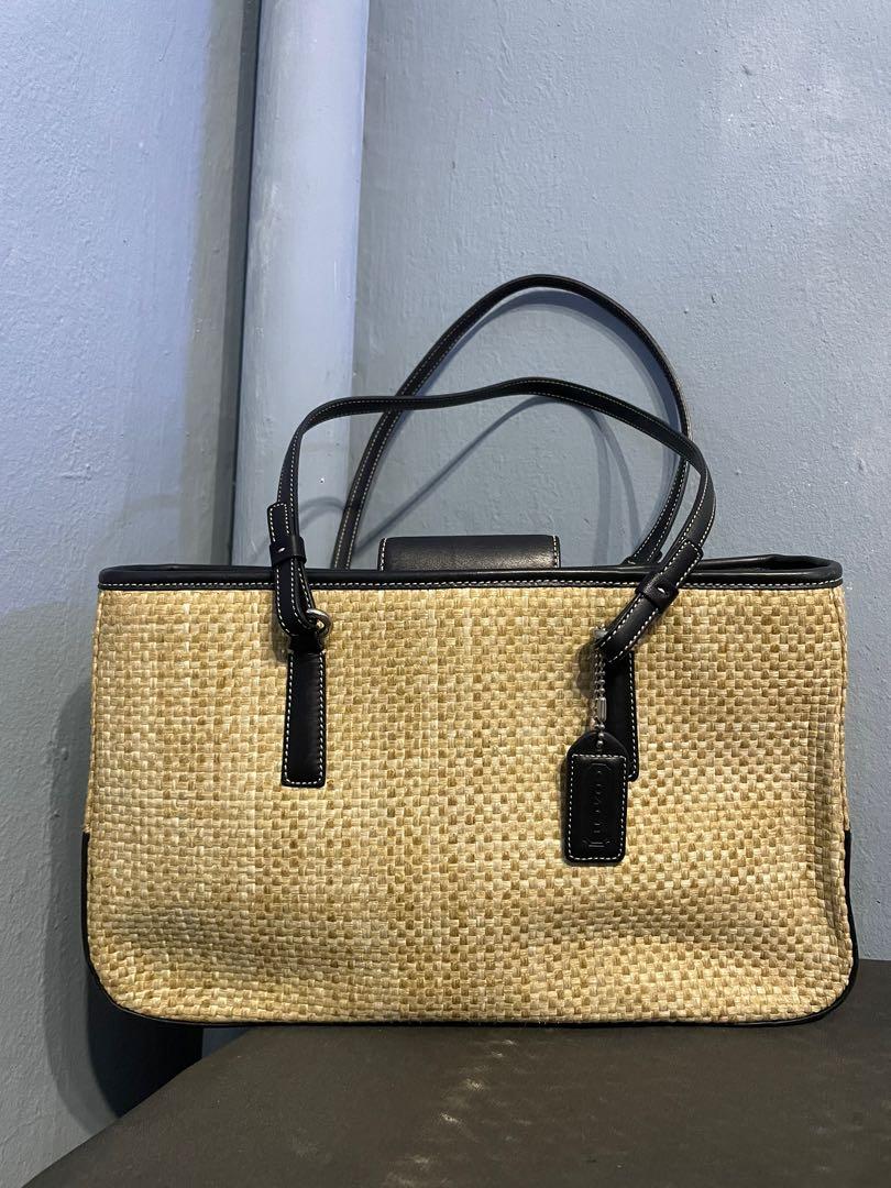 Coach straw bag hotsell with leather trim
