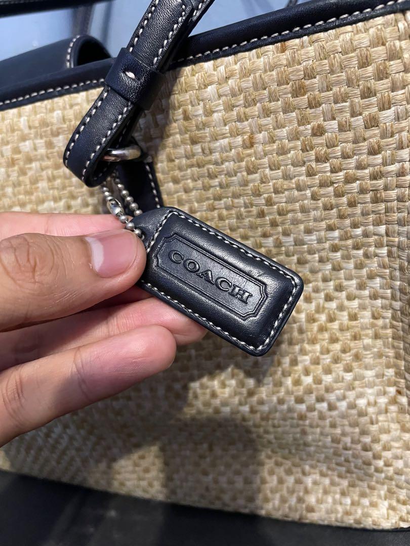 Coach straw bag on sale with leather trim
