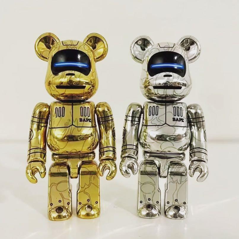 Bape Bearbrick Sorayama Baby Milo 100% + 400% Gold and Silver Set of 2