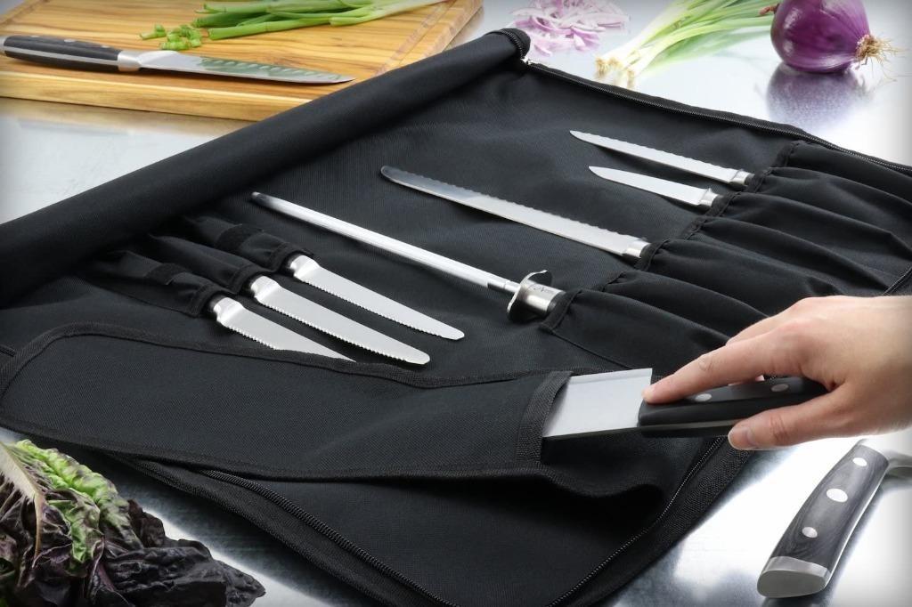 Chef's Knife Bag Holds 10 Knives PLUS a Meat Cleaver AND Zipped Tool Pouch!  Noble Home & Chef's Durable Knife Case Includes Shoulder Strap, Handle, and  Business Card Holder. (KNIVES NOT INCLUDED) 