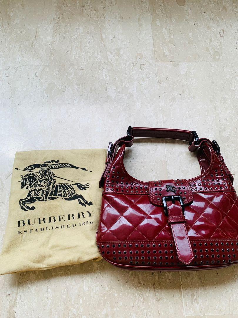 Burberry red patent leather studded shoulder bag