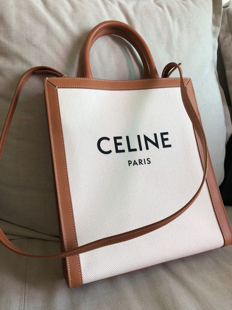Vertical cabas celine in canvas with celine print and hot sale calfskin