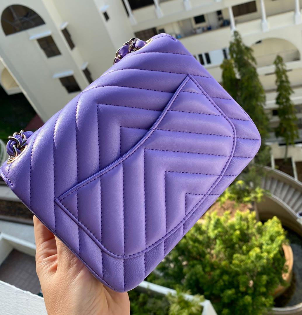 Chanel mini square in purple 20S, Luxury, Bags & Wallets on Carousell