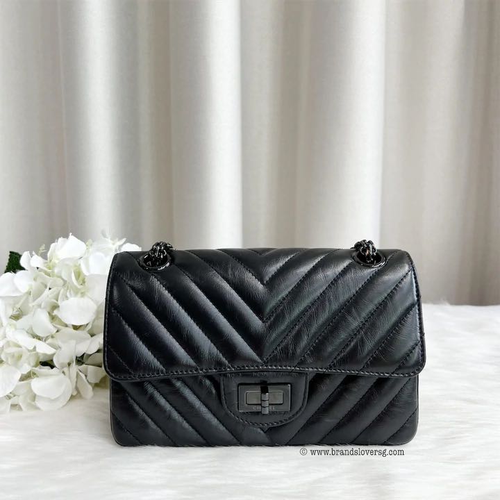 Chanel So Black 2.55 Reissue Mini Rectangle in Black Distressed ...
