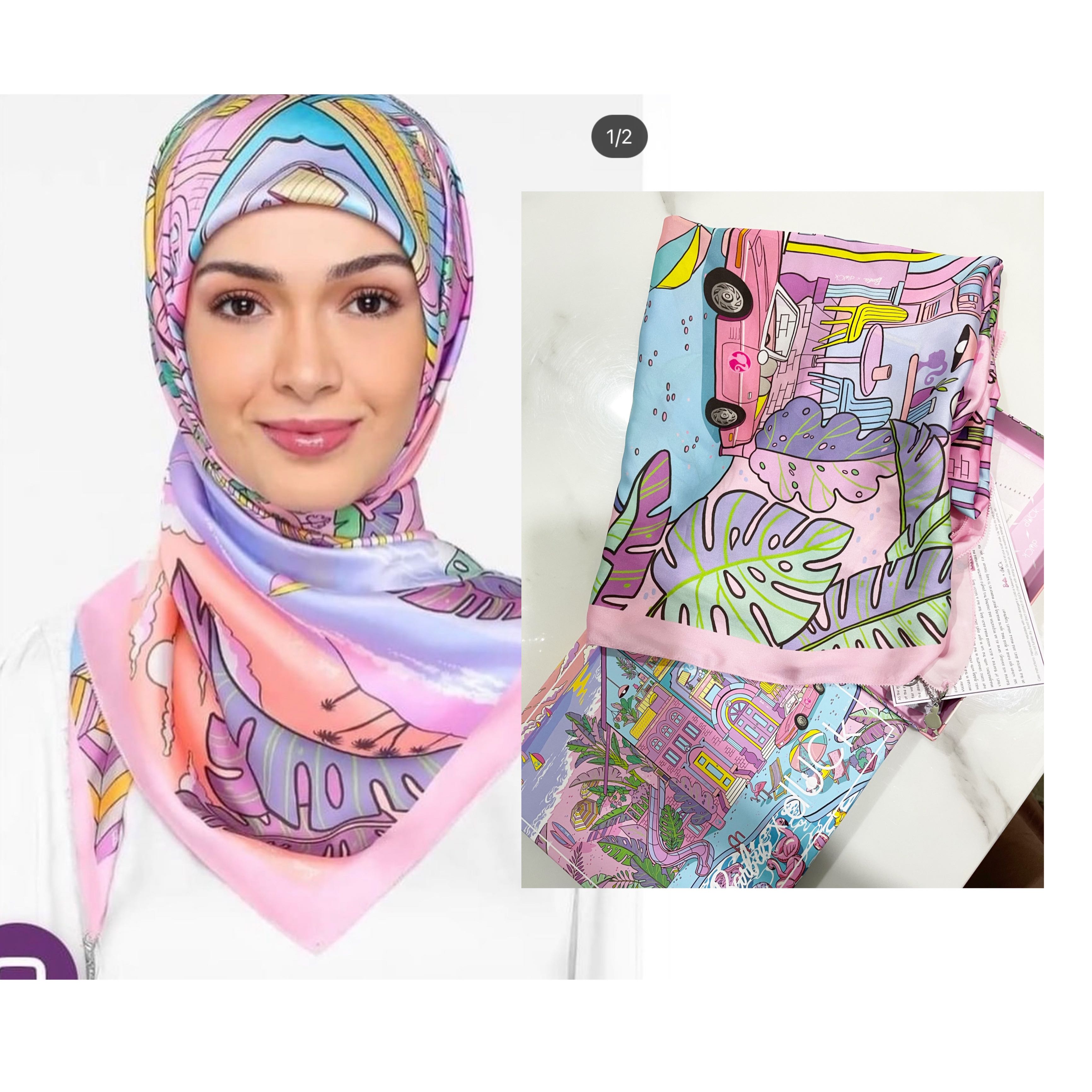 Duck x barbie square scarf in shellaberate